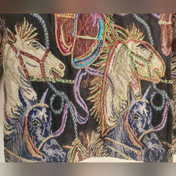 Vintage 90s Daniel K Embroidered Tapestry Horse Head Print Woven Blazer Jacket S - Picture 7 of 13